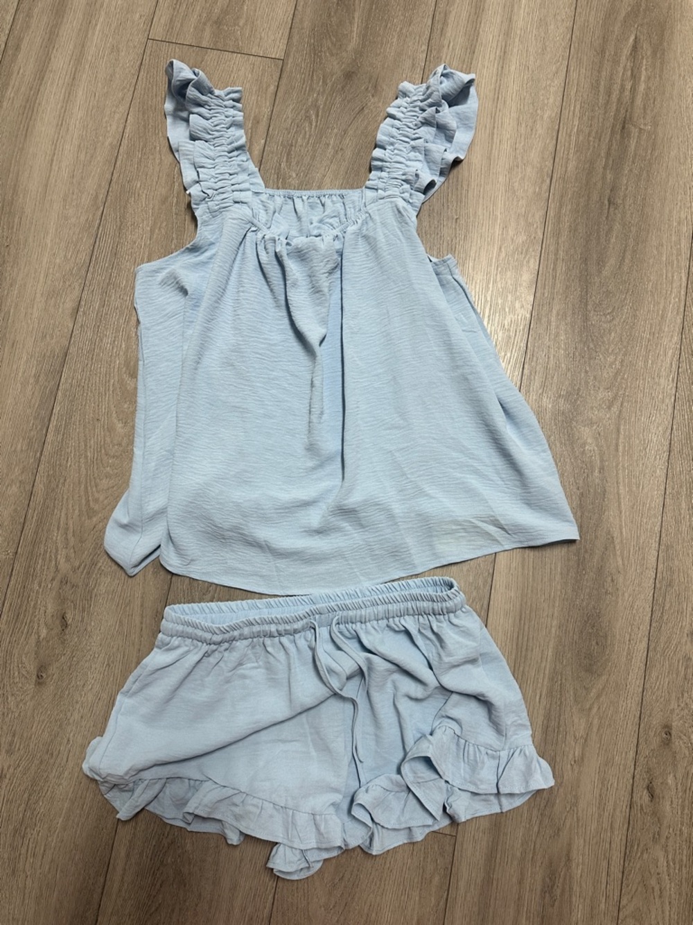 Women's Light Blue Ruffle Cami & Short Sleep Set